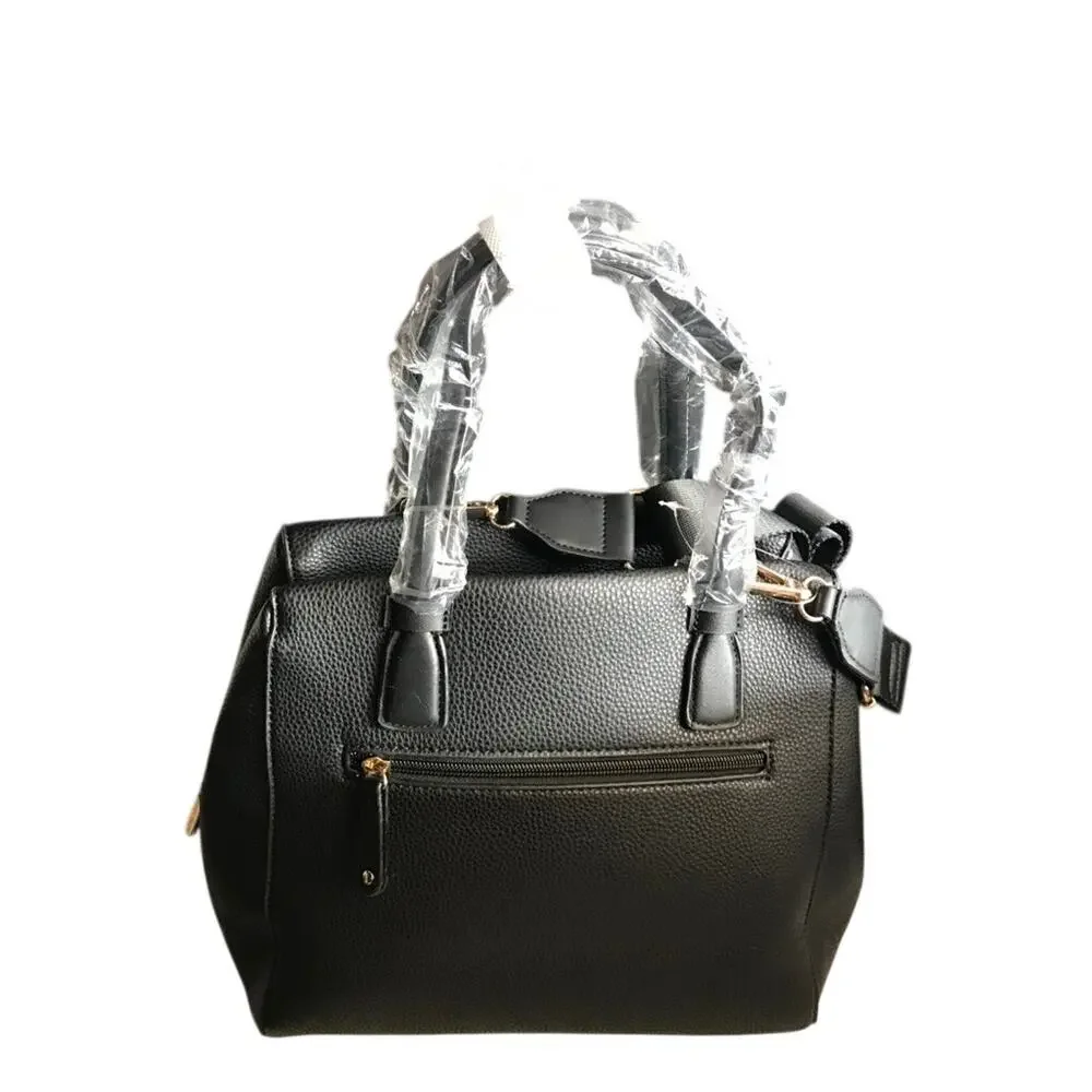 Ellen Tracy NWT Black Satchel Bag Faux Leather Top Handle Classic Shoulder Purse